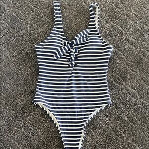 aerie Navy & White Striped One-Piece Swimsuit with Front Tie
